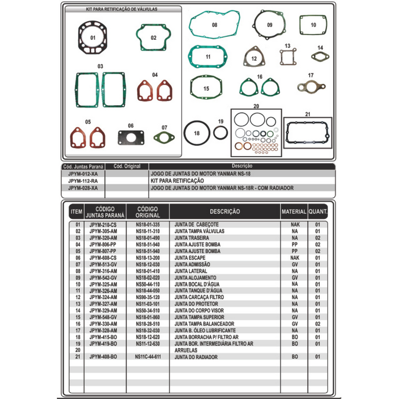 Kit Para Motor Yanmar NS18 Orig + Mancal Orig +Jogo de Junta